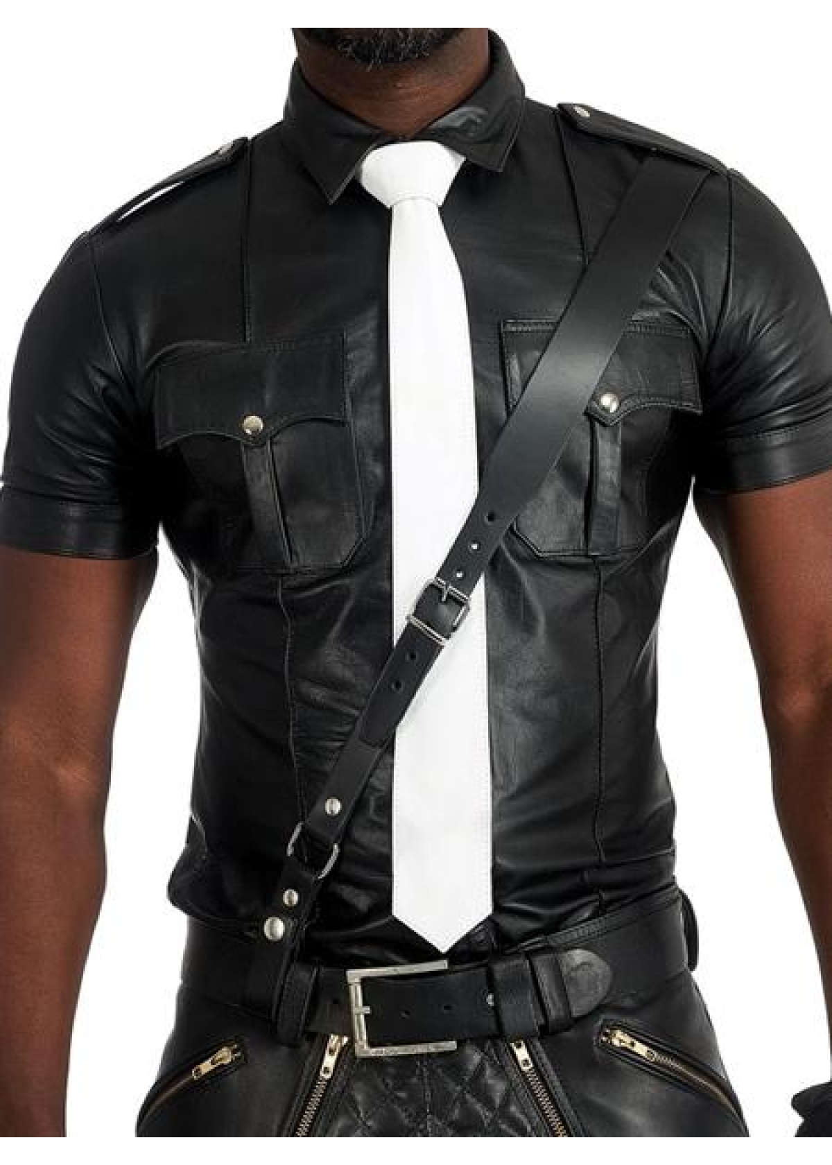 Mister B Leather Tie Stitched - White