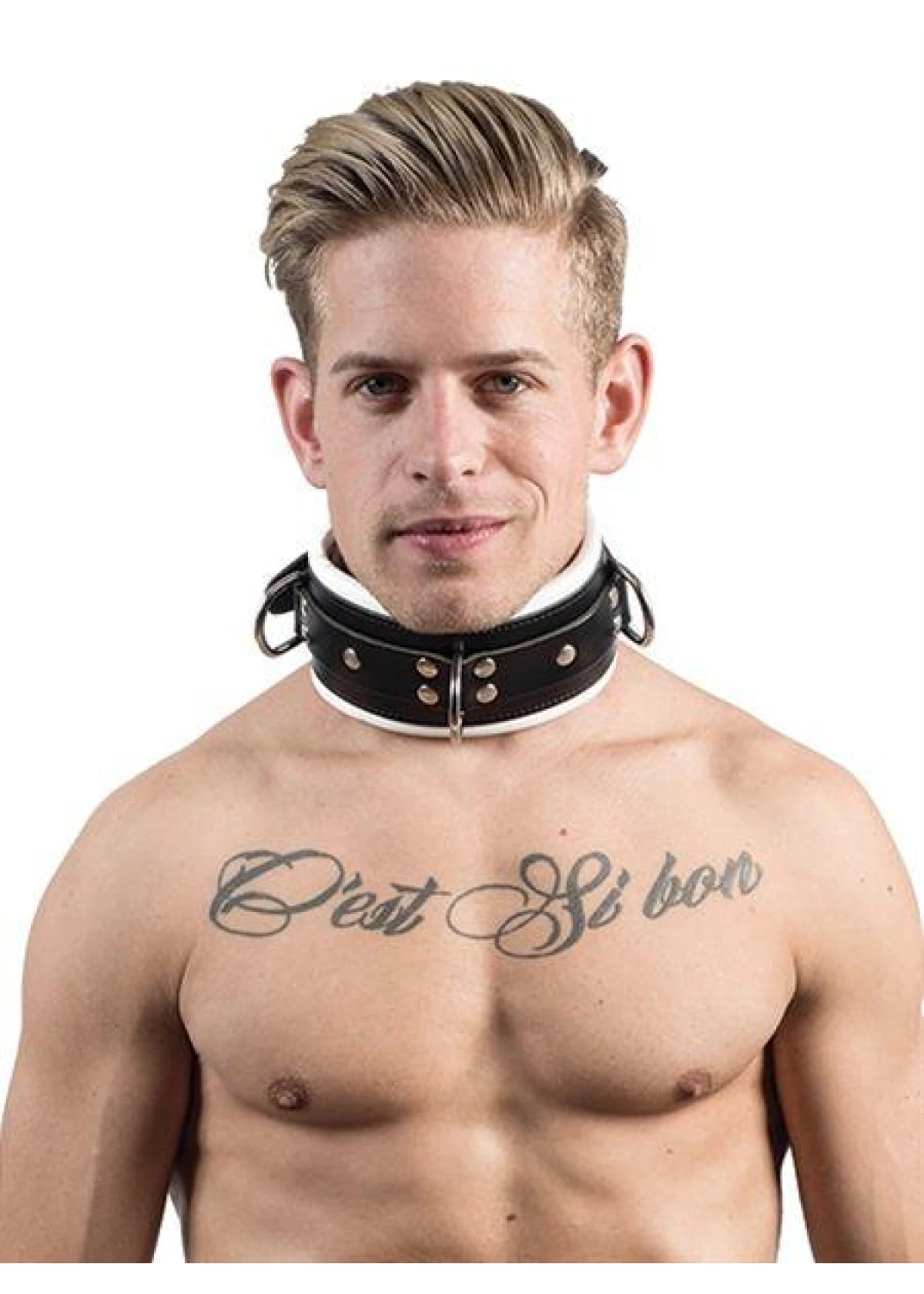 Mister B Leather Slave Collar White Padding