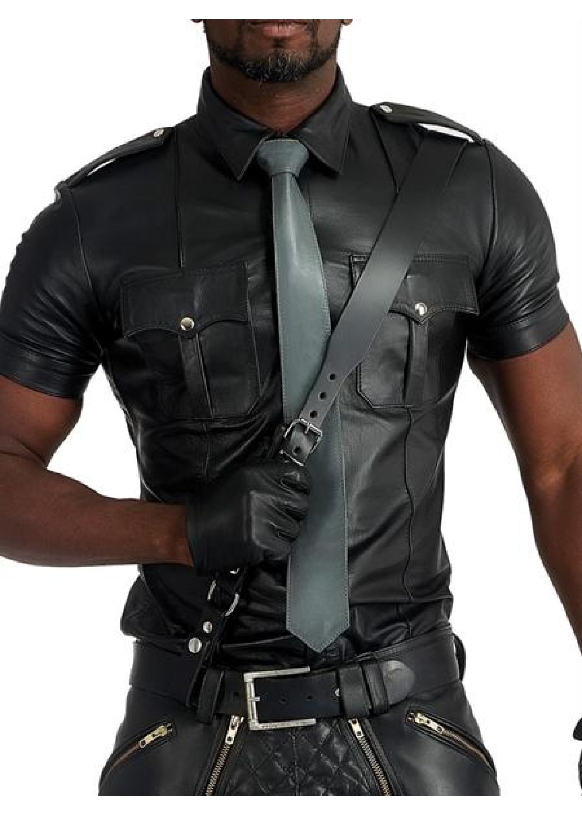 Mister B Leather Tie Stitched - Grey