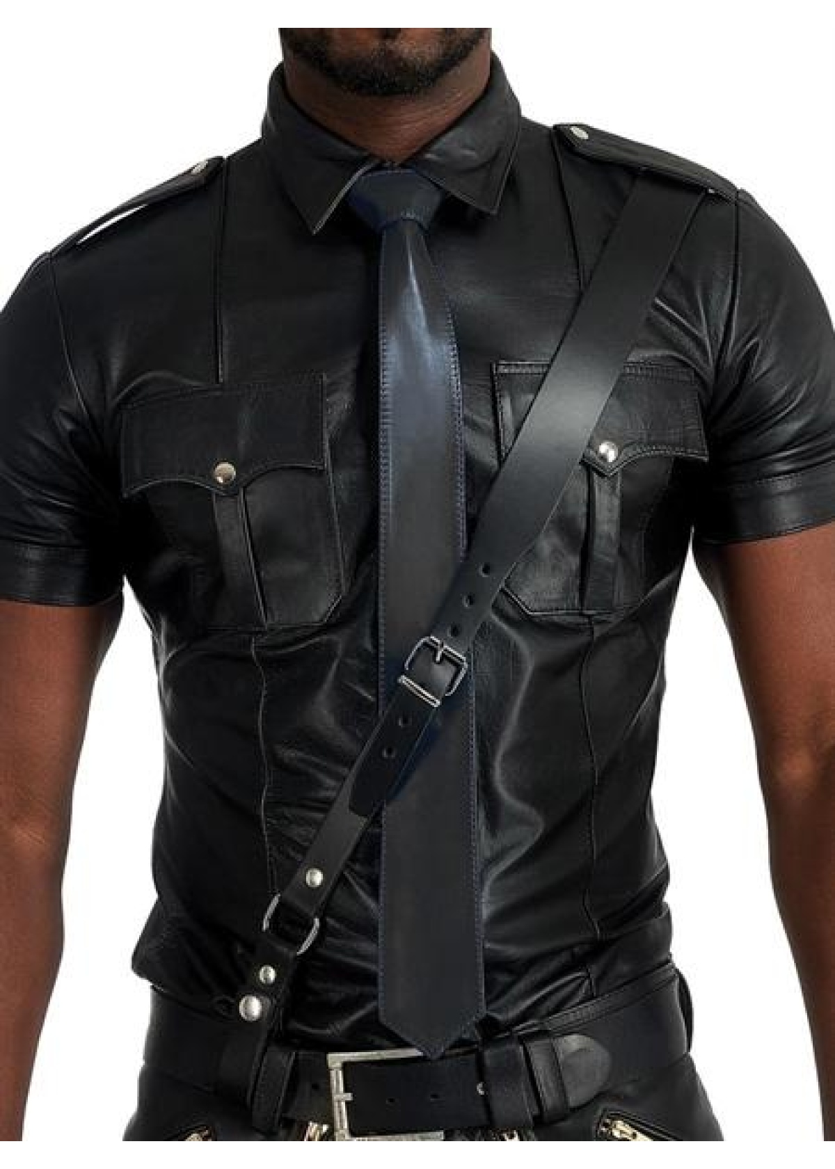 Mister B Leather Tie Stitched - Black