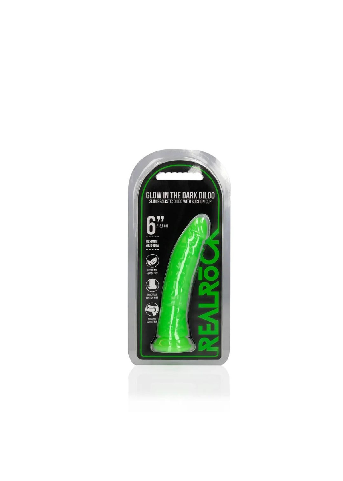 Slim Realistic Dildo with Suction Cup - Glow in the Dark - 6'' / 15,5 cm
