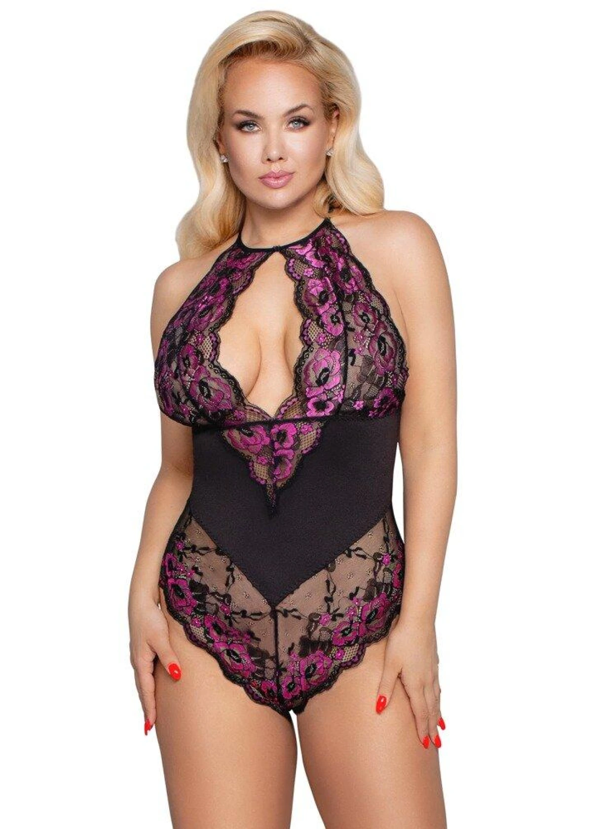 Curvy Keyhole Body with Pink Lace