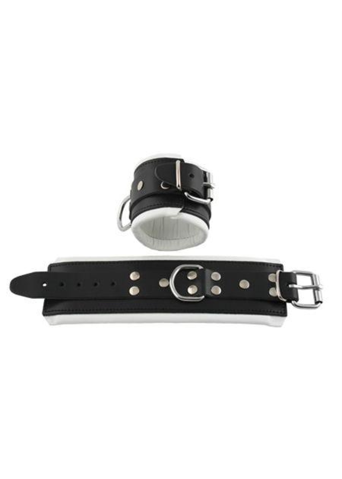 Mister B Leather Wrist Restraints Black White Padding