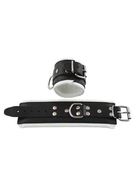 Mister B Leather Wrist Restraints Black White Padding