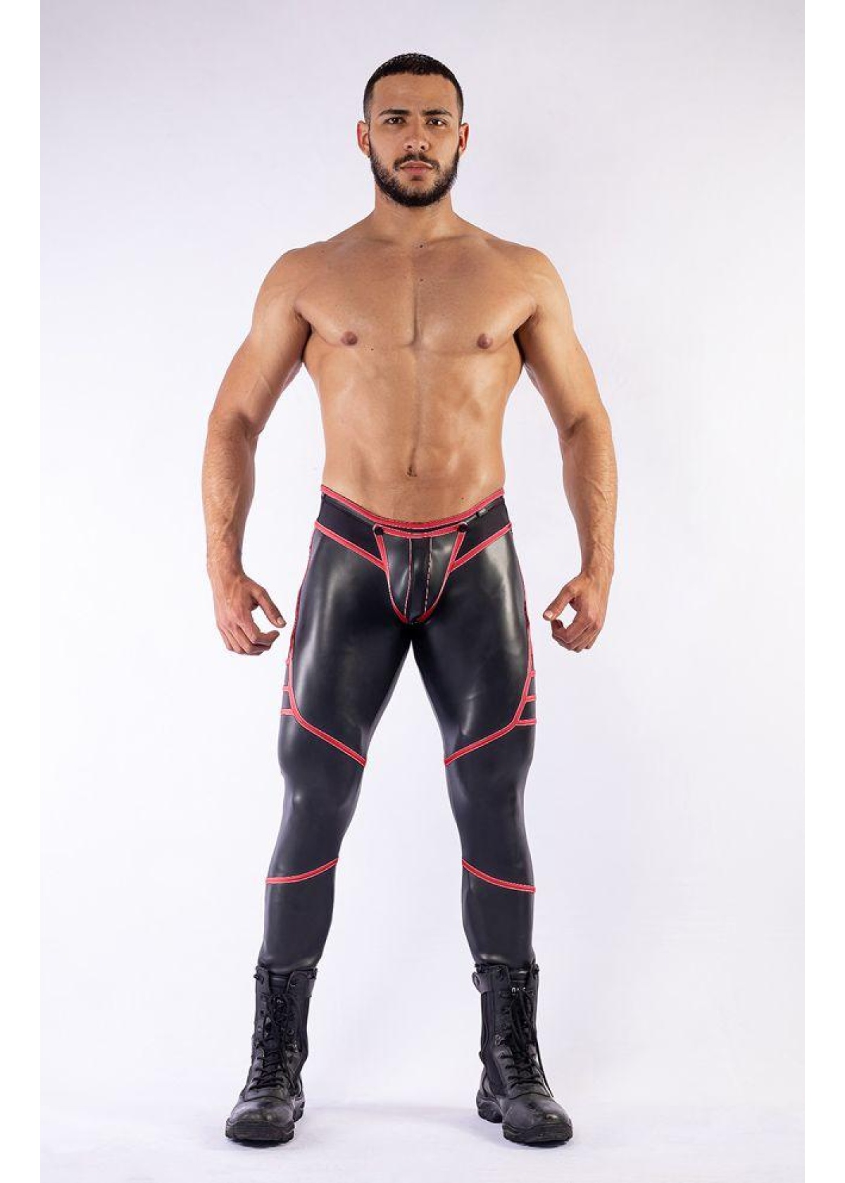 Mister B Neoprene V-Shaped Jeans Open Back Black Red