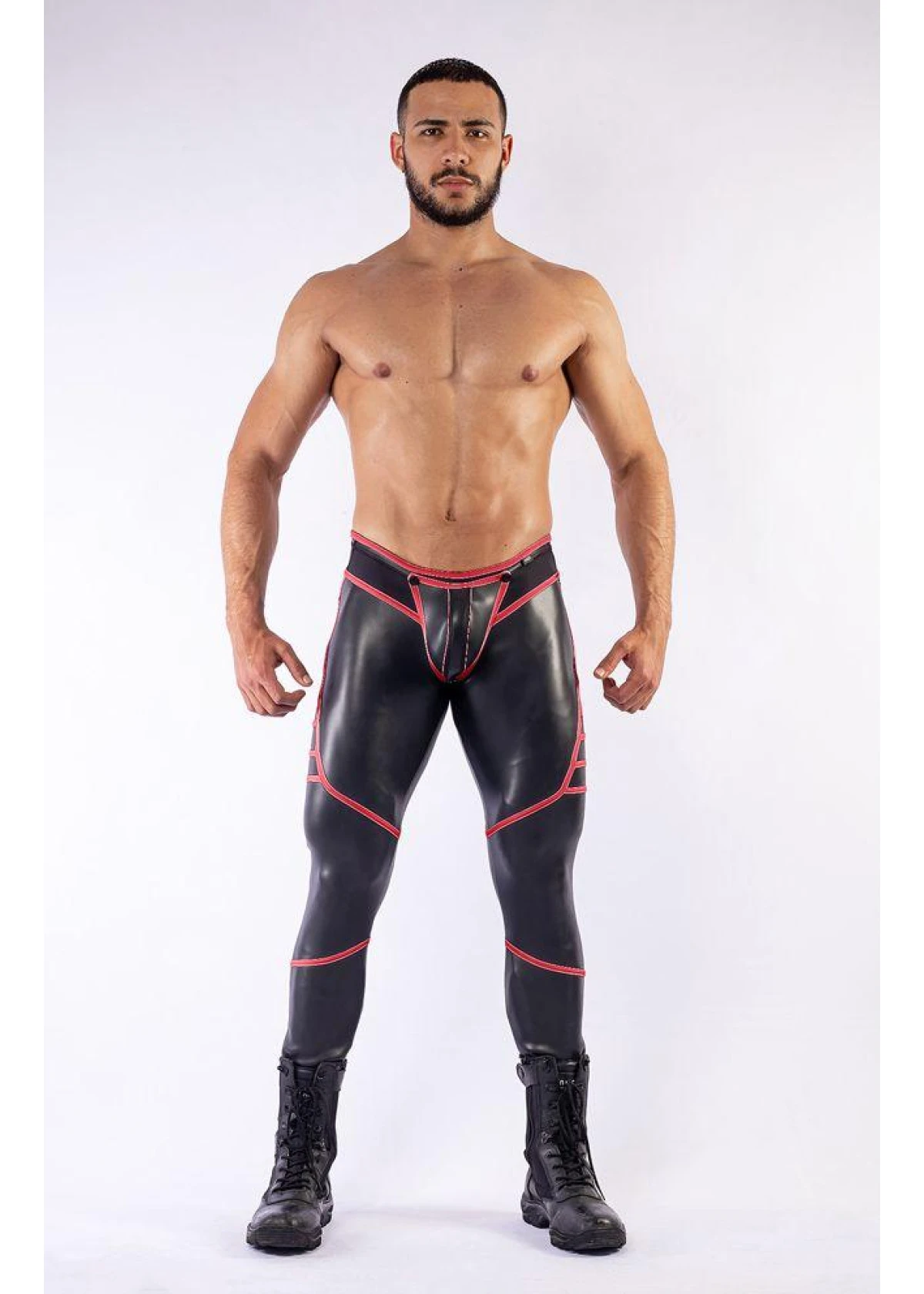 Mister B Neoprene V-Shaped Jeans Open Back Black Red