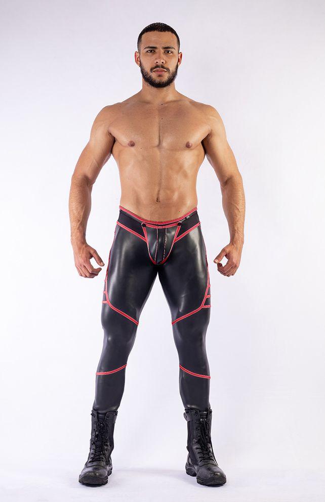 Mister B Neoprene V-Shaped Jeans Open Back Black Red