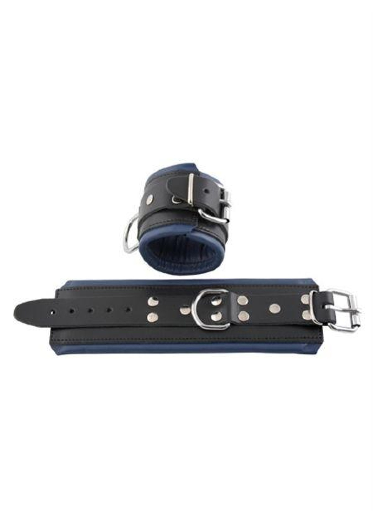 Mister B Leather Wrist Restraints Black Blue Padding