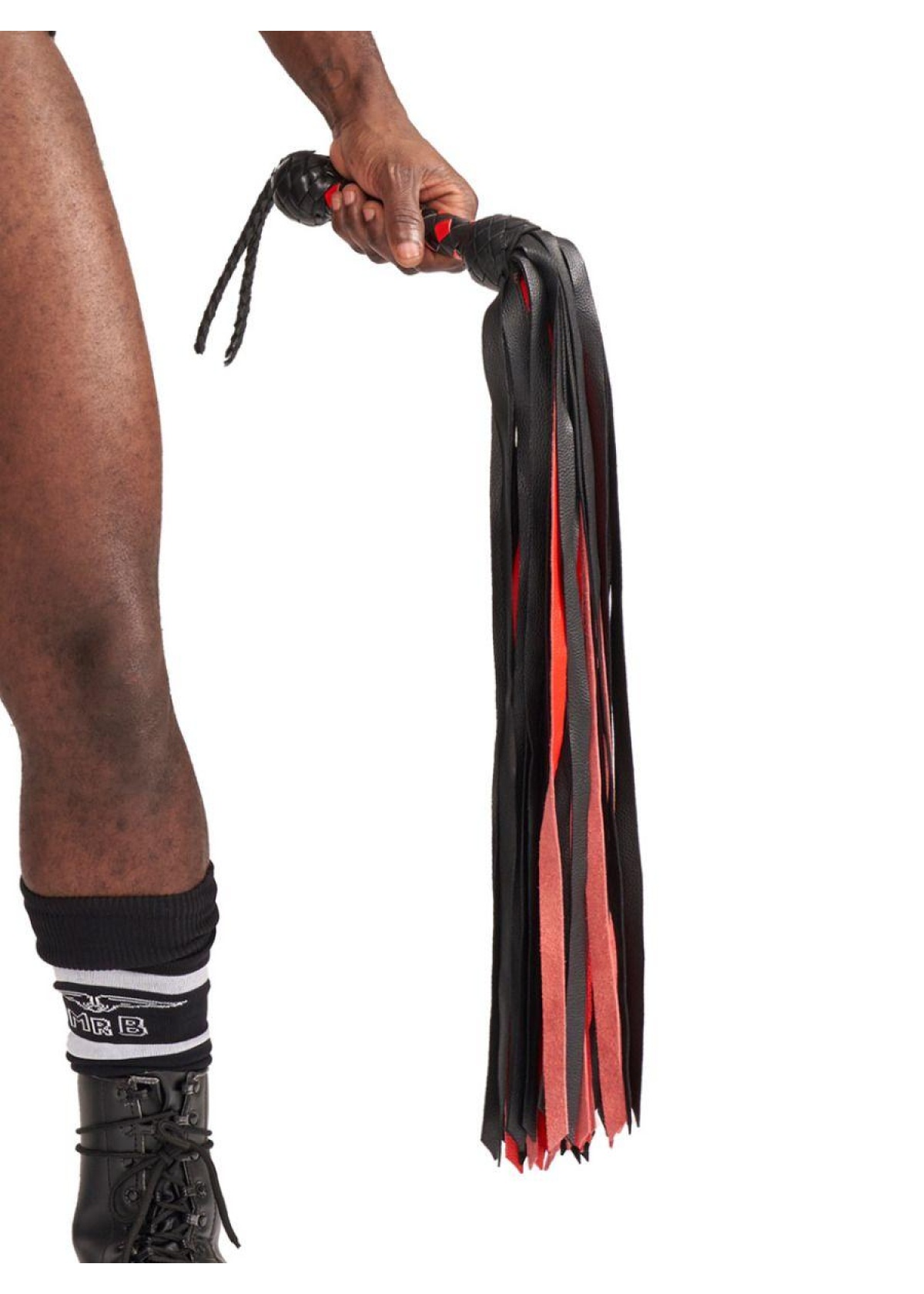 Mister B Impact Premium Leather Flogger - Black Red