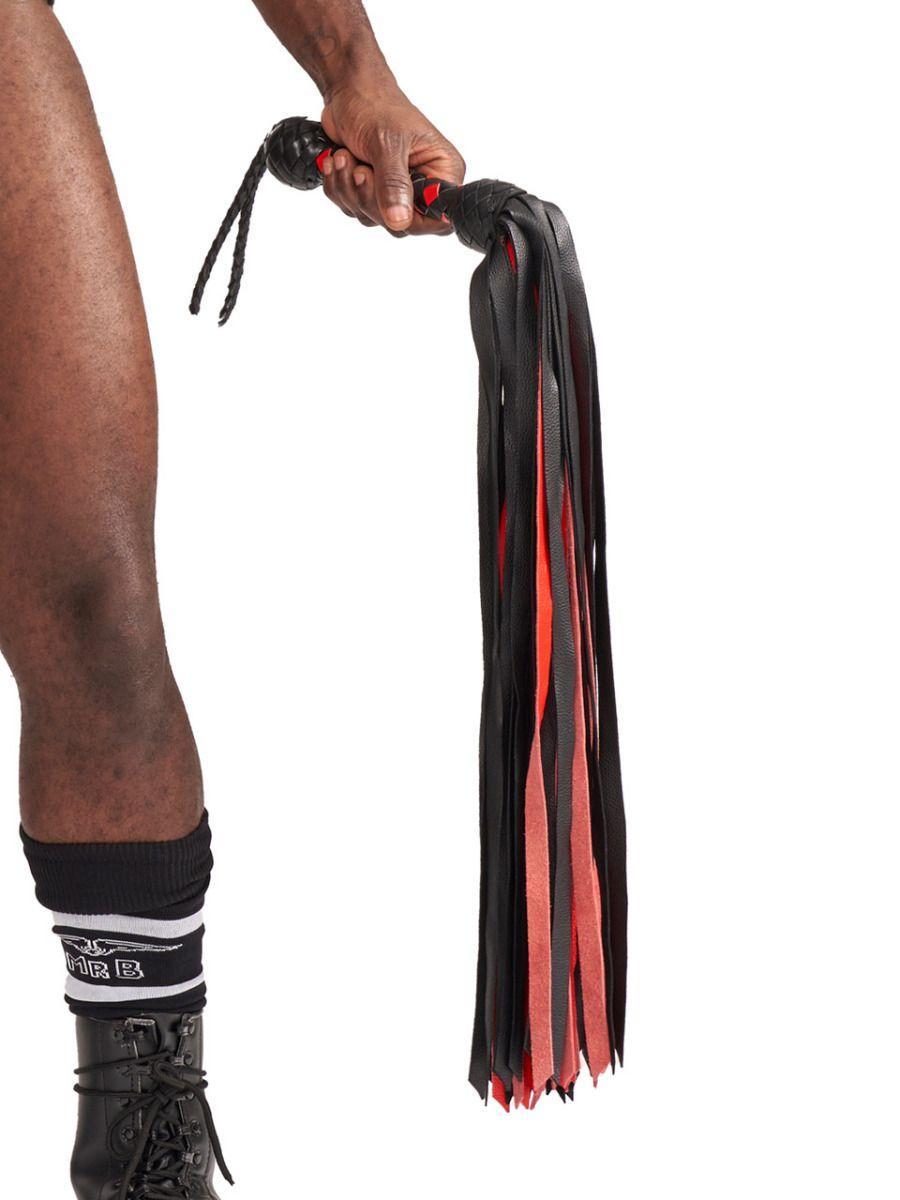 Mister B Impact Premium Leather Flogger - Black Red