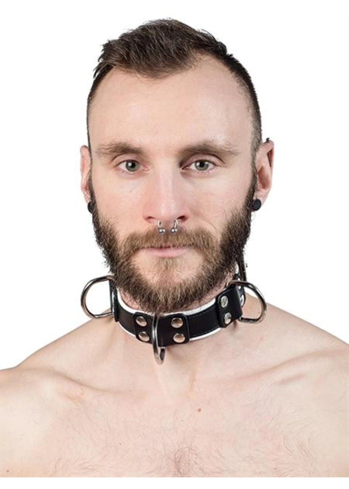 Mister B Leather Slave Collar 4 D-Rings White