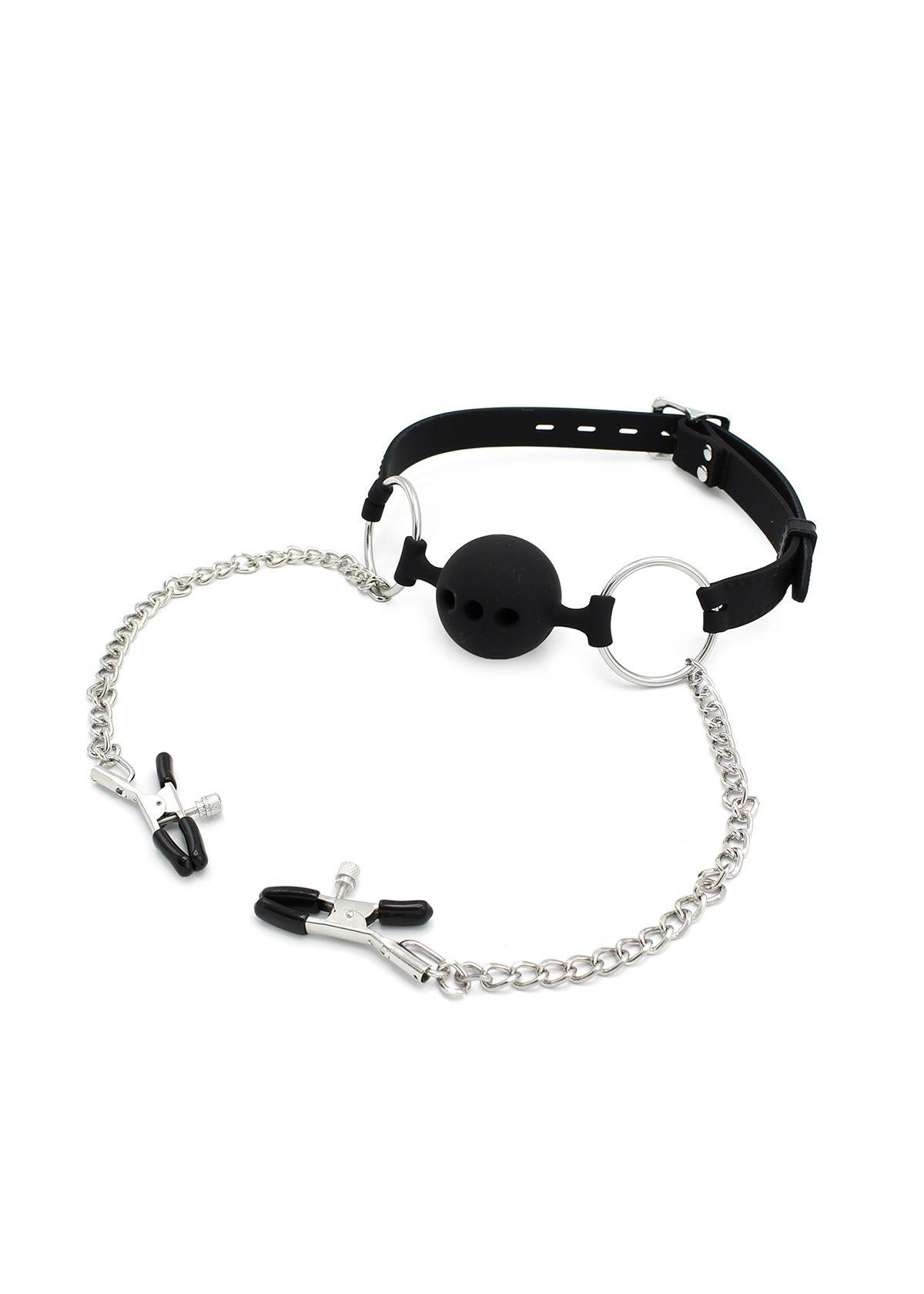 Silicone Ball Gag w/ Nipple Clamps