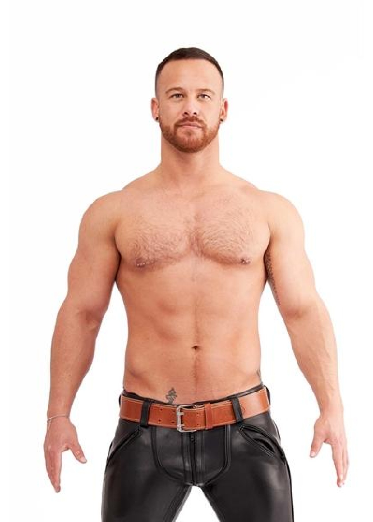 Mister B Leather Belt Stitched 5 cm - Brown