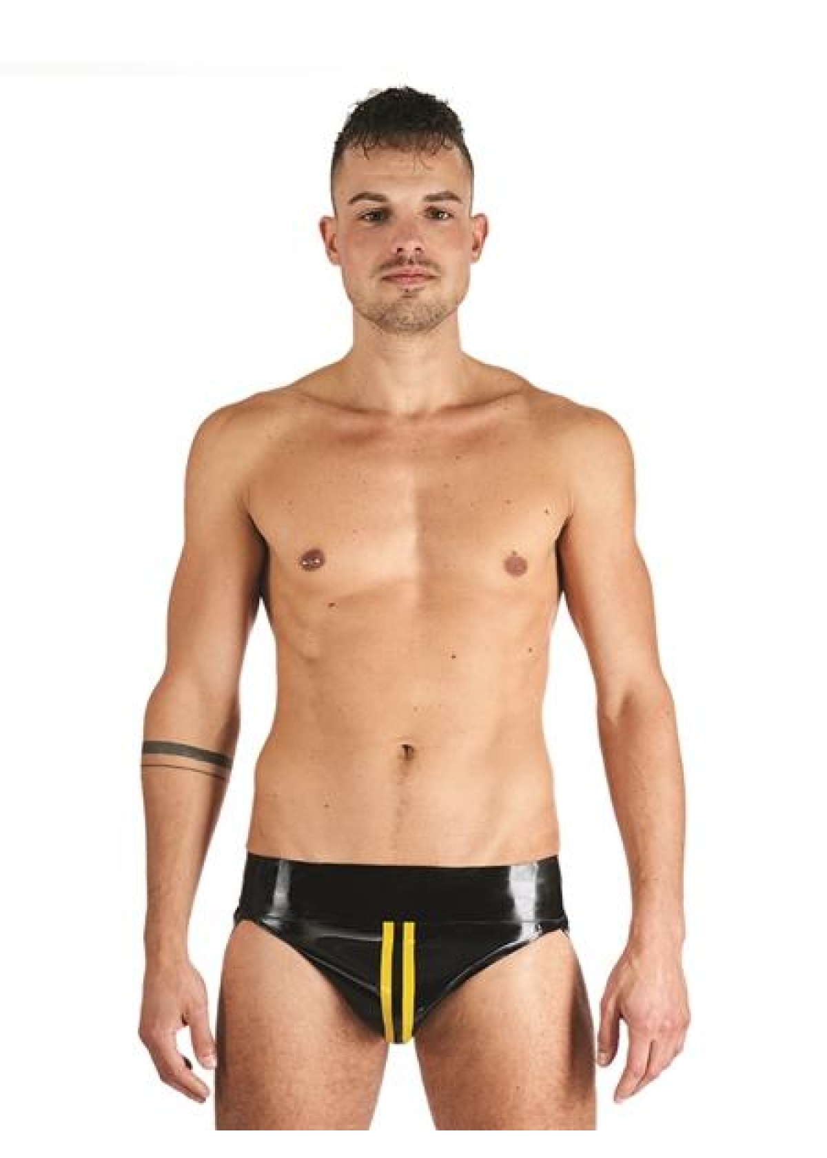Mister B Rubber Jock Strap Black Yellow