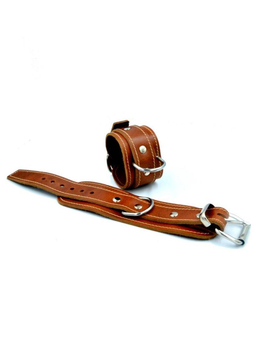 Mister B Leather Wrist Restraints Stitched - Brown