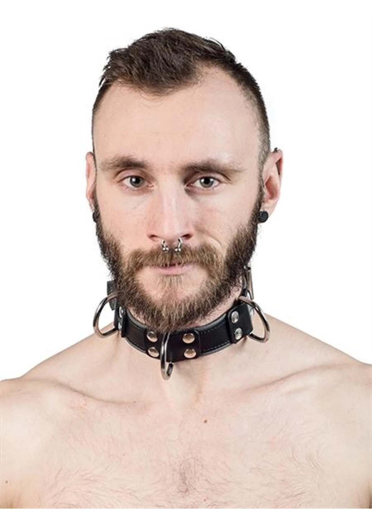 Mister B Leather Slave Collar 4 D-Rings Grey