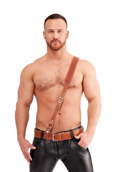 Mister B Leather Sam Browne Belt Stitched - Brown