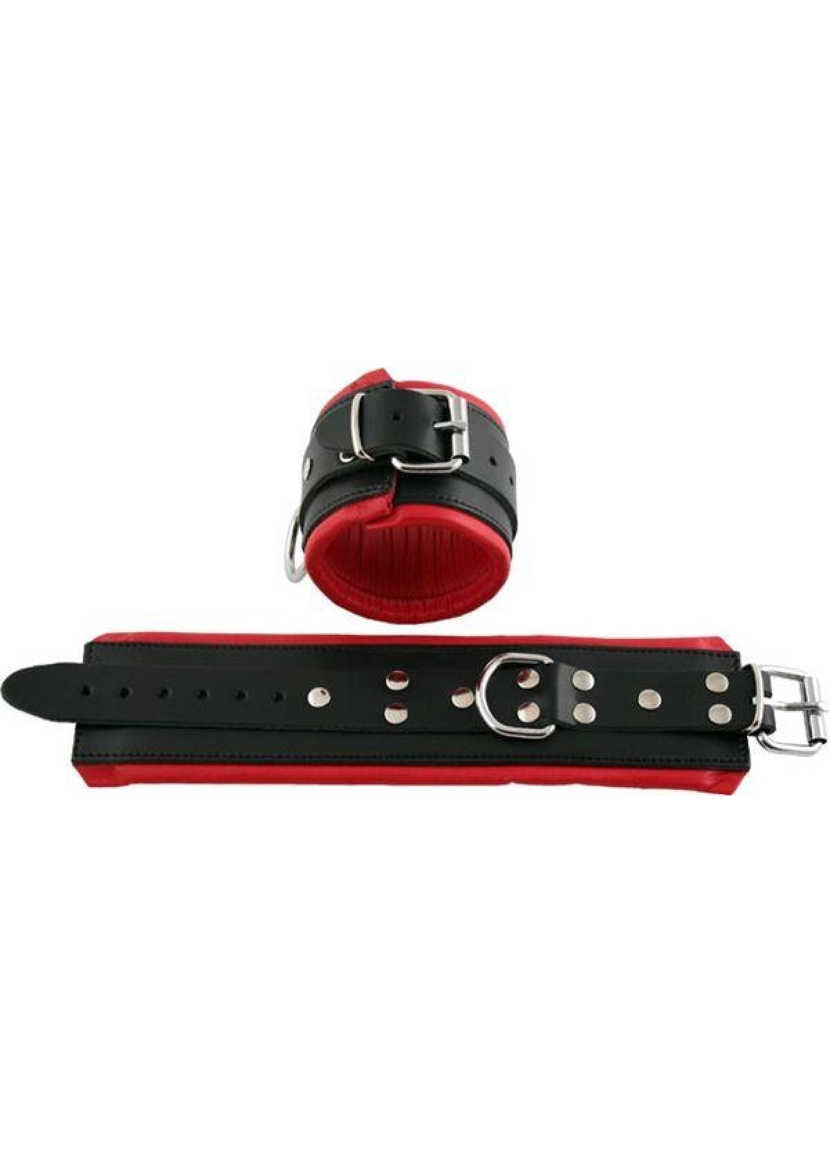 Mister B Leather Ankle Restraints Black Red Padding