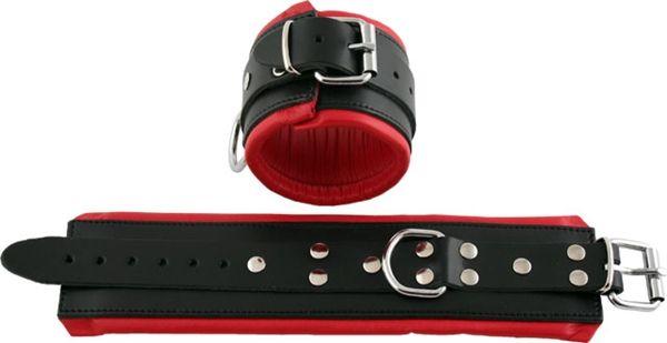 Mister B Leather Ankle Restraints Black Red Padding