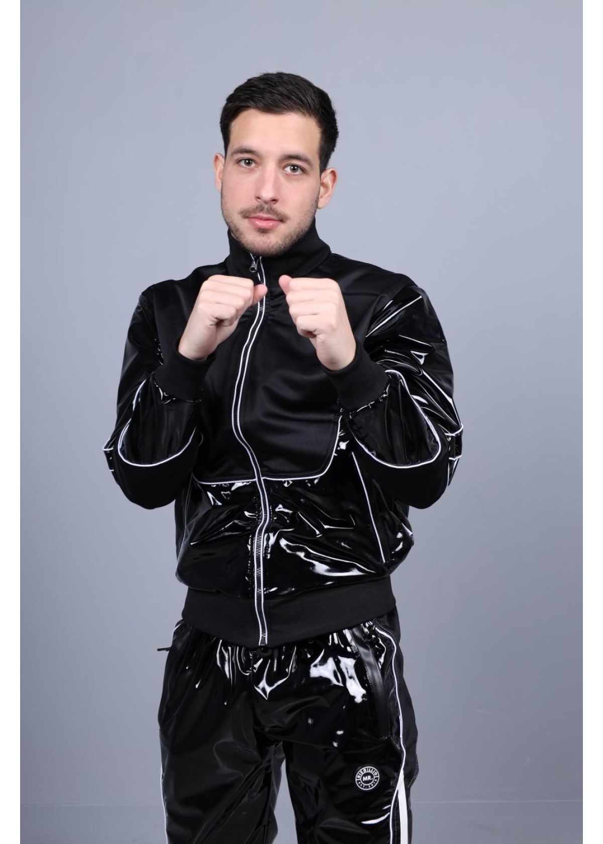 PVC 24 Tracksuit Jacket - Black with White Piping