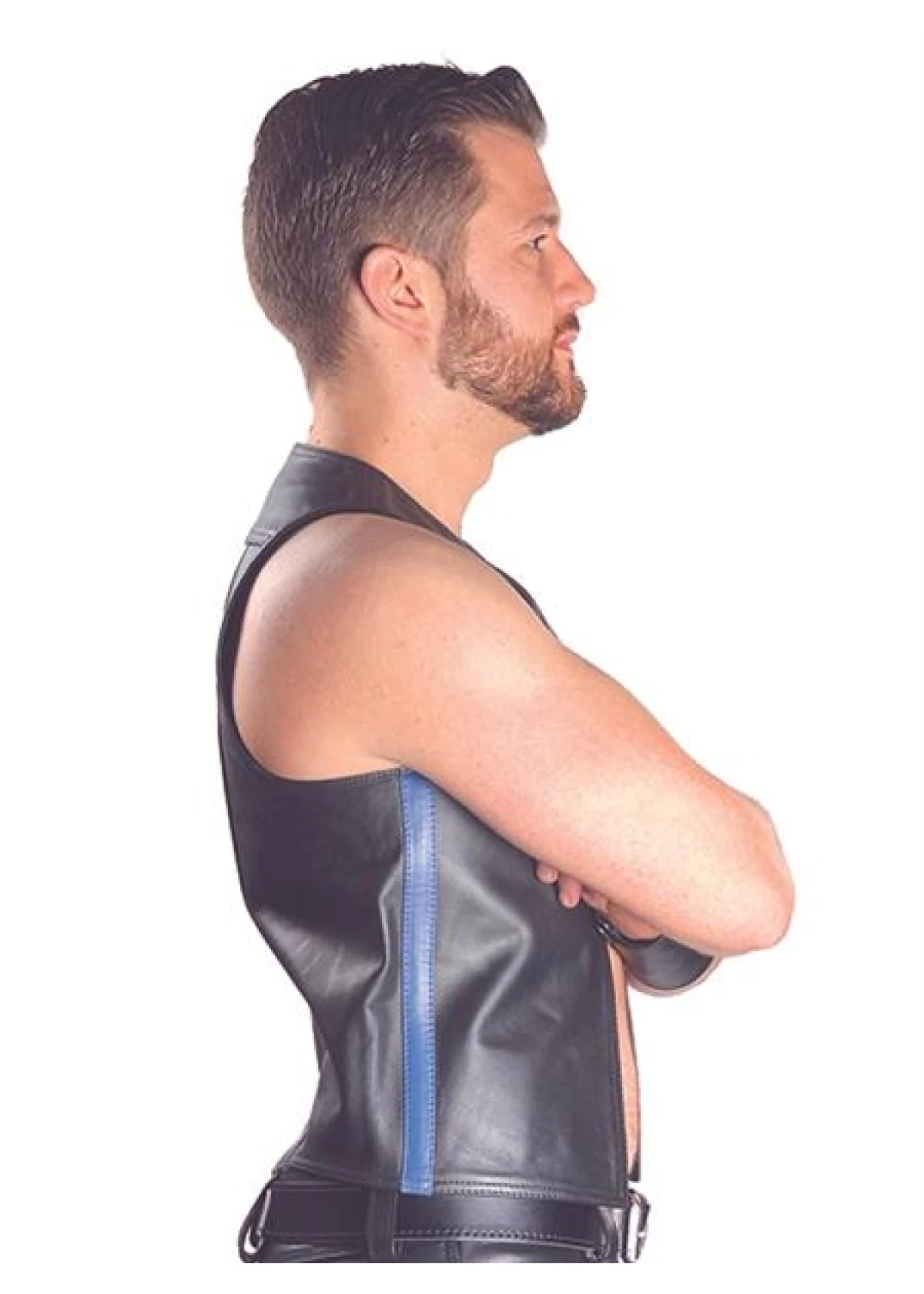 Mister B Leather Muscle Vest Blue Striped
