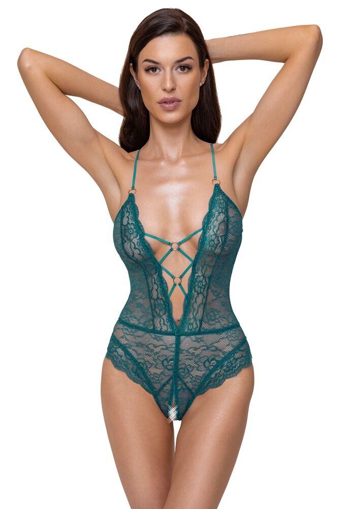 Green Crotchless Lace Body