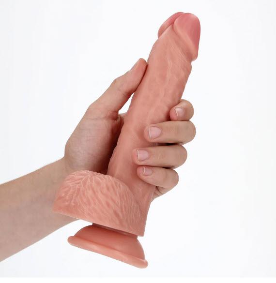 Straight Realistic Dildo with Balls and Suction Cup - 9 / 23 cm - Flesh - Bilde 7