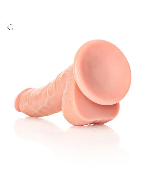 Curved Realistic Dildo with Balls and Suction Cup - 7 / 18 cm - Flesh - Bilde 5