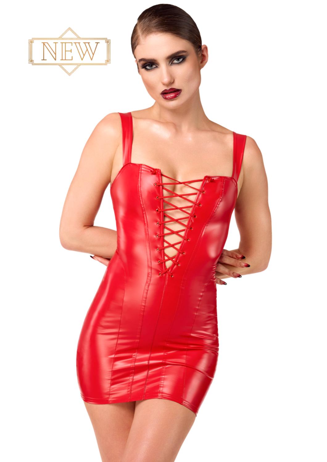 Bombshell Lace-Up Mini Dress  Red