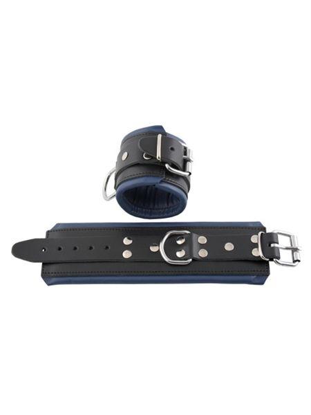 Mister B Leather Wrist Restraints Black Blue Padding