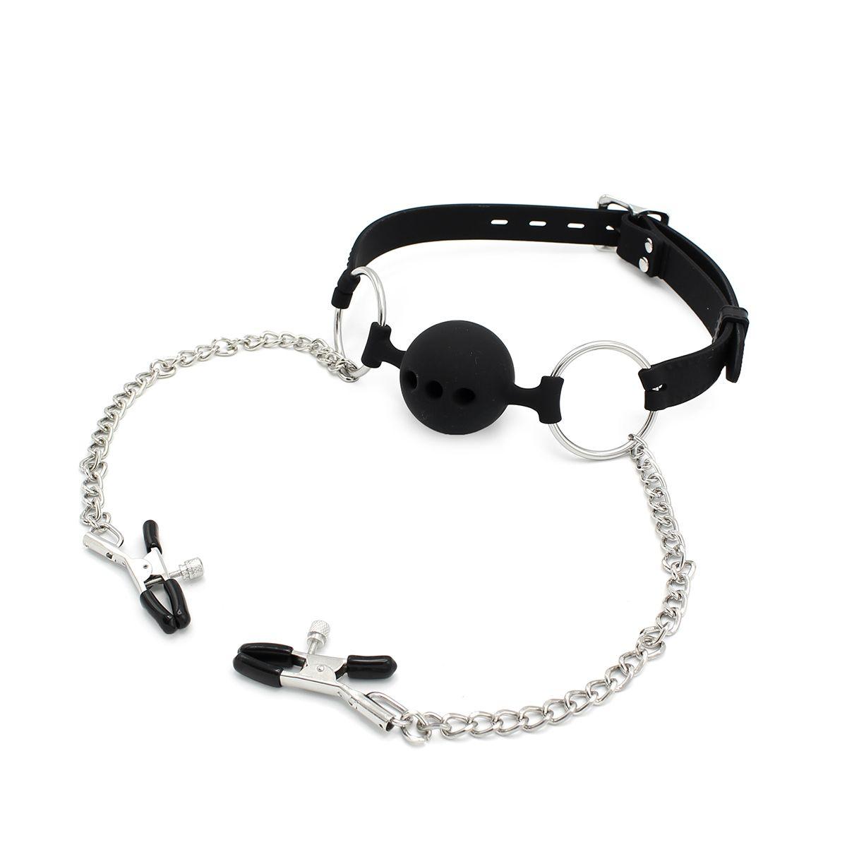Silicone Ball Gag w/ Nipple Clamps