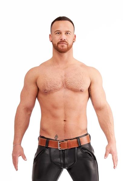 Mister B Leather Belt Stitched 5 cm - Brown