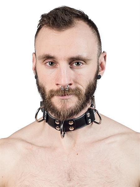 Mister B Leather Slave Collar 4 D-Rings Grey
