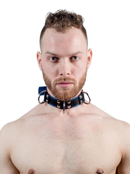 Mister B Leather Slave Collar 4 D-Rings Blue