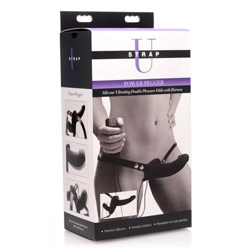 Power Pegger Double Strap-On Vibrator - Black