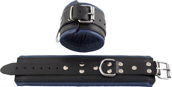 Mister B Leather Ankle Restraints Black Blue Padding