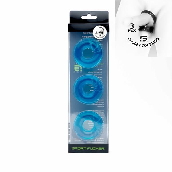 Chubby Rubber Cockring 3-Pack - Ice Blue