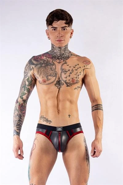Mister B Neoprene Jock Brief Black Red