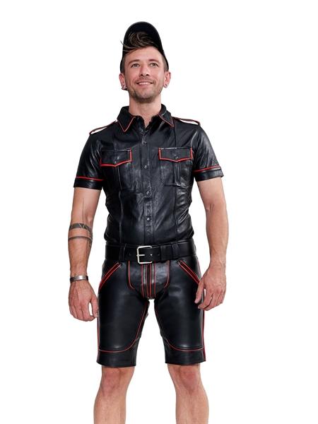 Mister B Leather Police Shirt Short Sleeves Red Piping