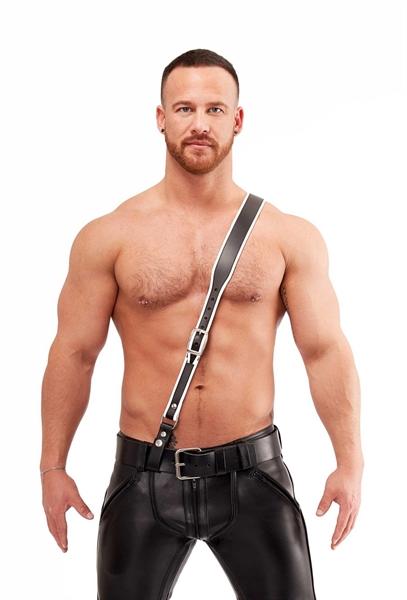 Mister B Leather Sam Browne Belt Premium Black - White