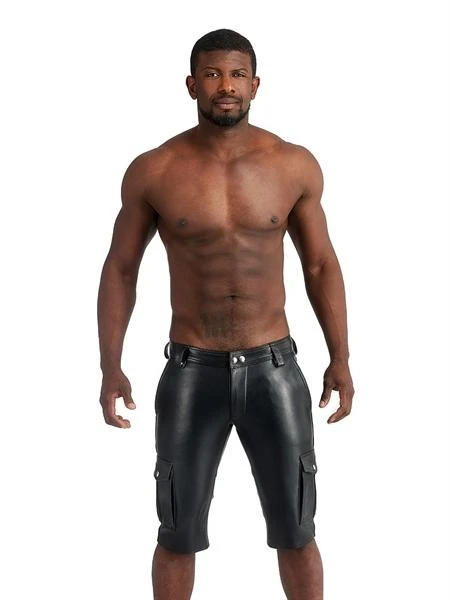 Mister B Leather Cargo Shorts - Black