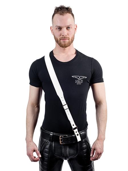 Mister B Leather Sam Browne Belt Stitched - White