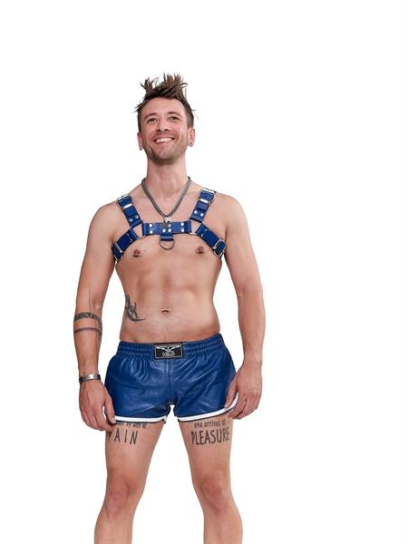 Mister B Leather Chest Harness Saddle Leather Blue