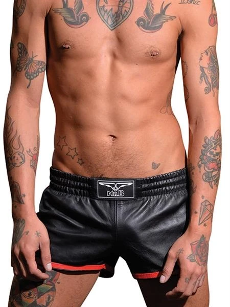 Mister B Leather Sport Shorts Red Stripe