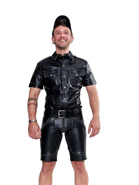 Mister B Leather Police Shirt Short Sleeves Grey Piping