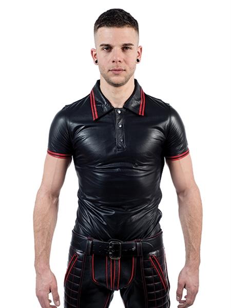 Mister B Leather Poloshirt Red Stripe