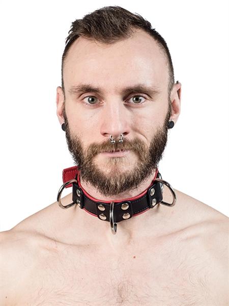 Mister B Leather Slave Collar 4 D-Rings Red