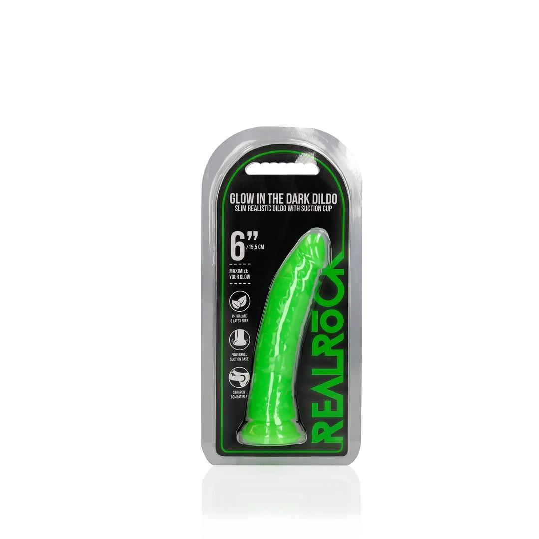 Slim Realistic Dildo with Suction Cup - Glow in the Dark - 6'' / 15,5 cm - Green
